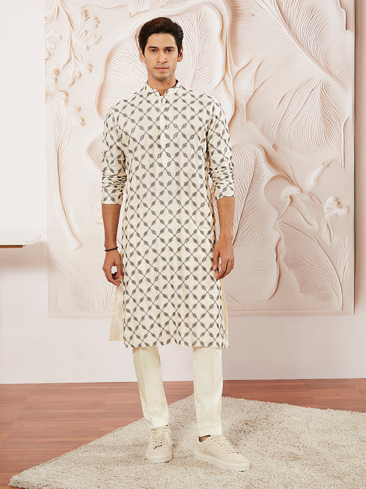 Cream Cotton Festival Men's Kurta Set