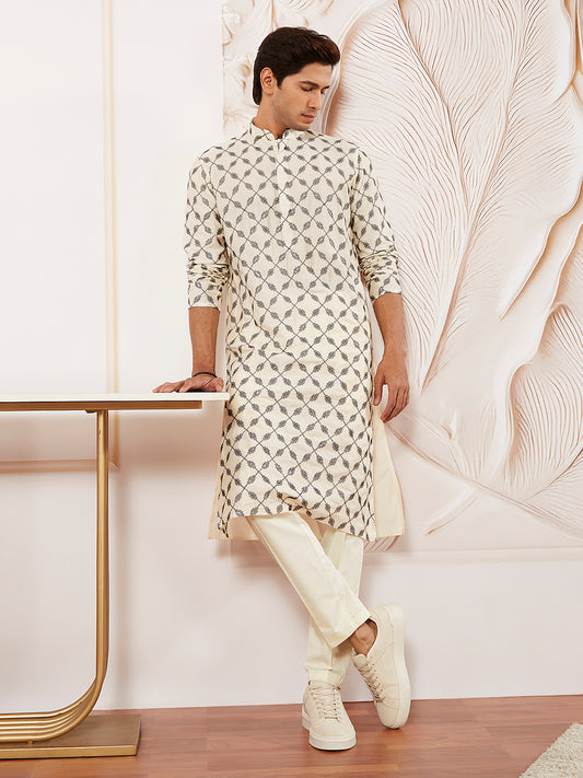 Cream Cotton Festival Men's Kurta Set