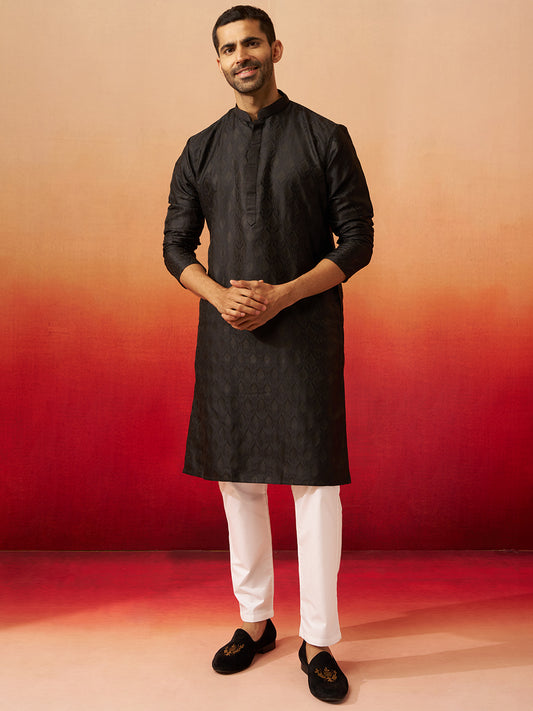 Black Silk Navratri Wear Men'S Kurta Set