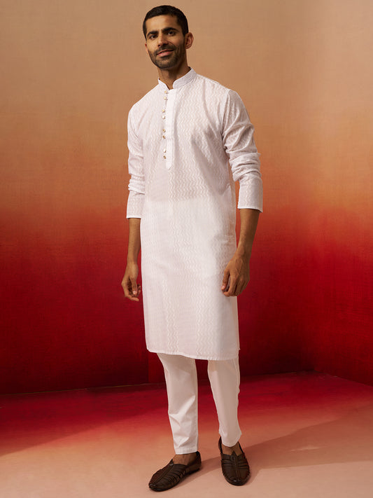 White Cotton Navratri Wear Men'S Kurta Set
