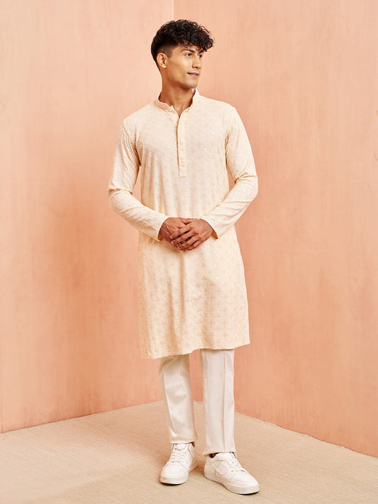 Peach Rayon Festival Wear Men'S Kurta Set