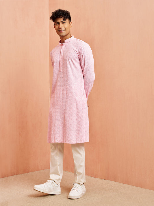 Pink Rayon Festival Wear Men'S Kurta Set