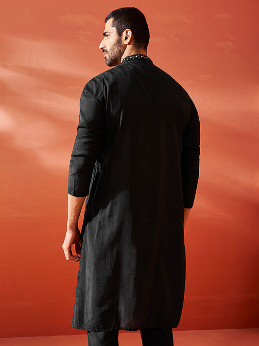 Black Silk Blend Festival Wear Men's Kurta