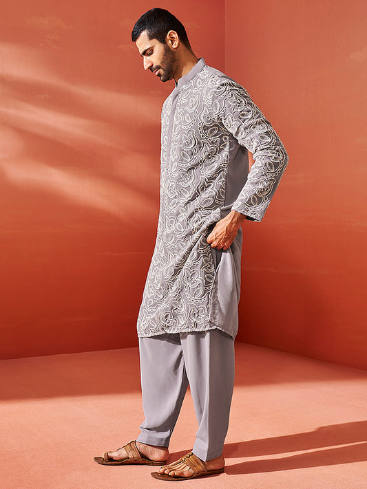 Stylist Lavender Faux Geogette Festival Men's Kurta Set