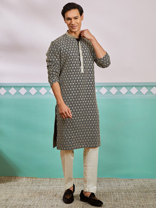 Pista Green Rayon Wedding Men's Kurta Set