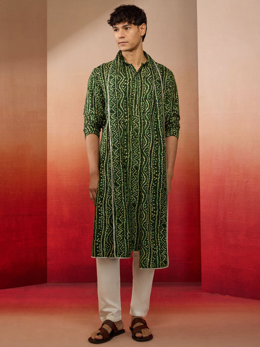 Green Rayon Casual Men's Kurta Set with Dupatta