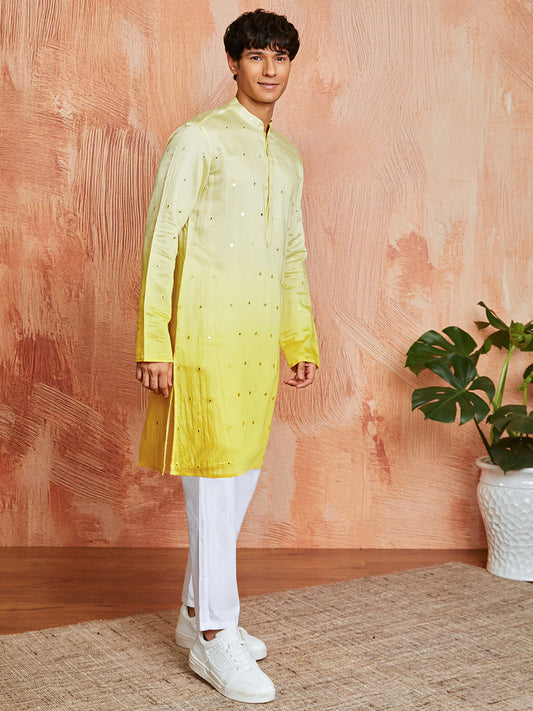 Yellow Chanderi Wedding Men's Kurta Set