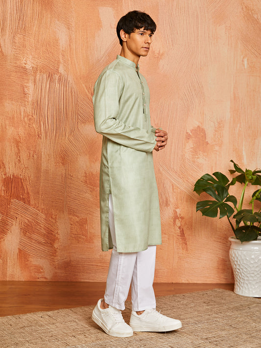 Pista Green Cotton Blend Casual Men's Kurta Set