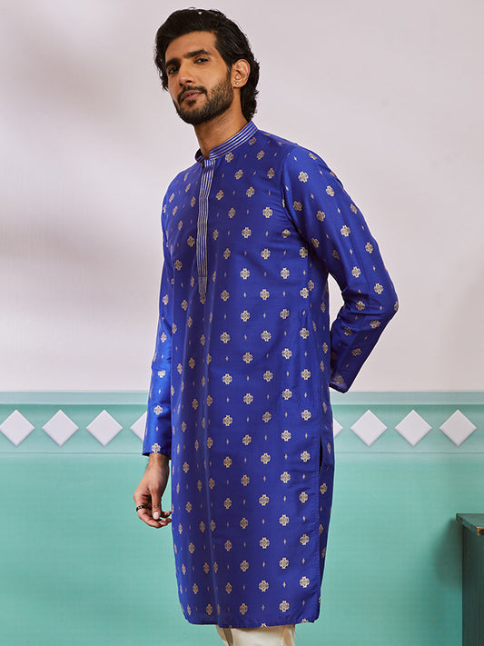Royal Blue Viscose Blend Wedding Men's Kurta Set