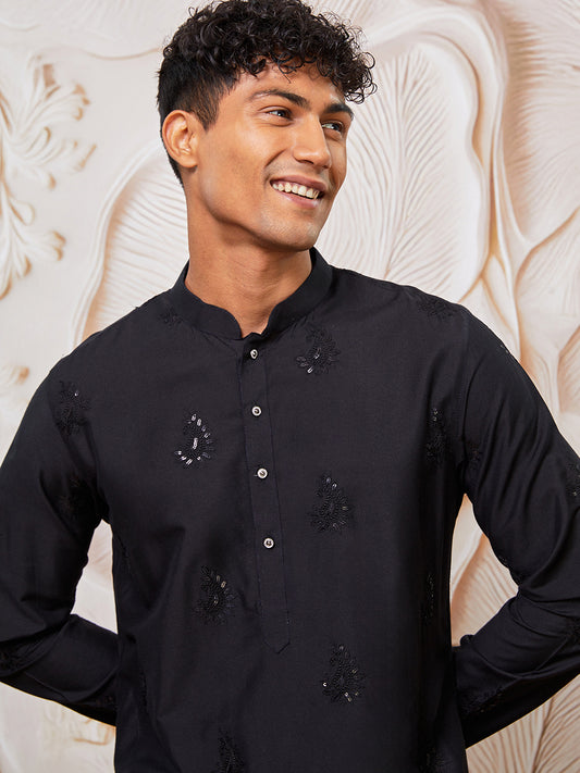 Black Viscose Wedding Men's Kurta Set