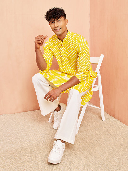 Yellow Cotton Casual Men's Kurta Set