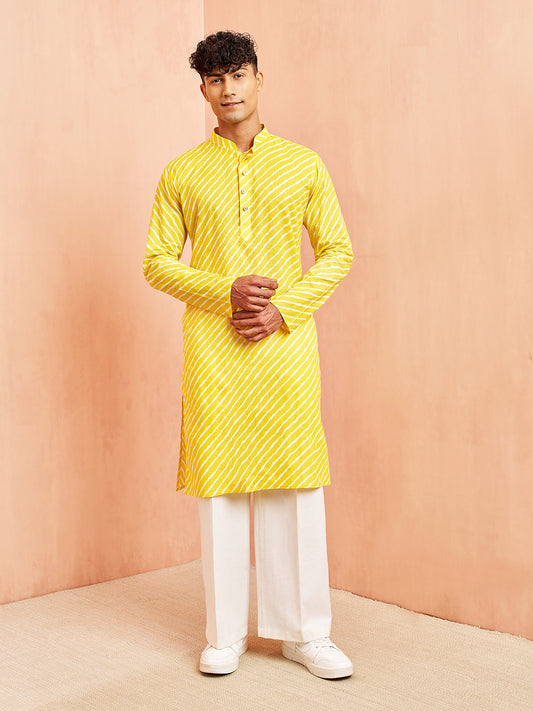 Yellow Cotton Casual Men's Kurta Set