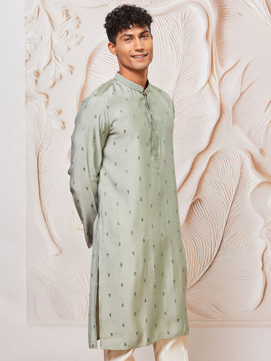 Mint Green Cotton Blend Casual Men's Kurta Set