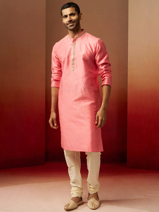 Pink Silk Festival Wear Men'S Kurta Set