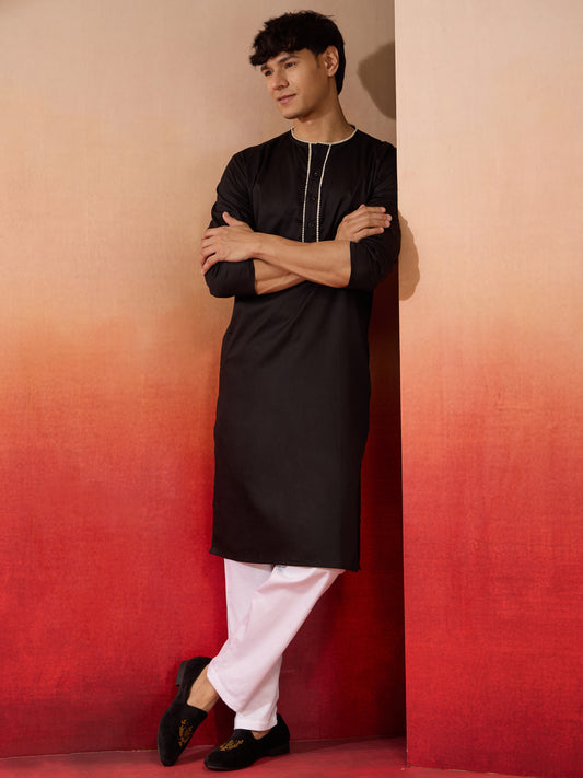 Black Cotton Festival Wear Men'S Kurta Set