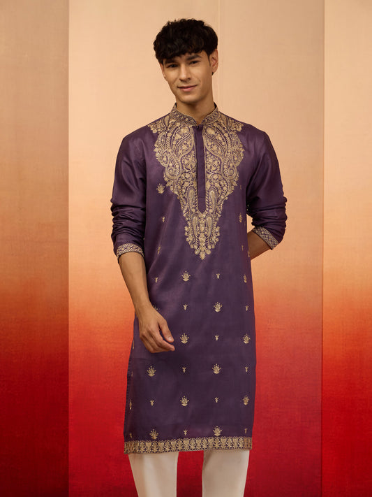 Purple Silk Blend Festival Men's Kurta