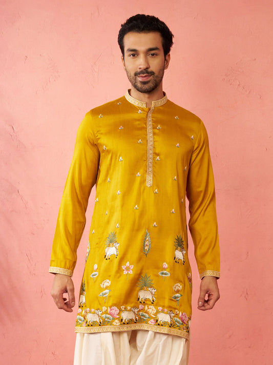 Mustard Silk Festival Wear Men'S Kurta Set