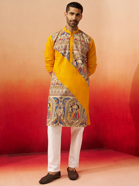 Stunning Yellow Cotton Festival Men's Kurta Set