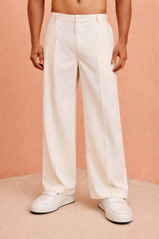 Cream Cotton Lycra Festival Wear Men's Pant