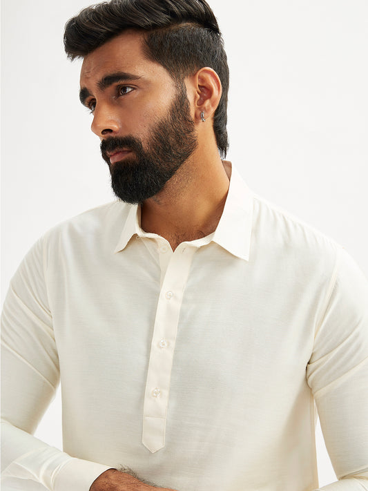 Cream Cotton Blend Party Wear Men's Pant