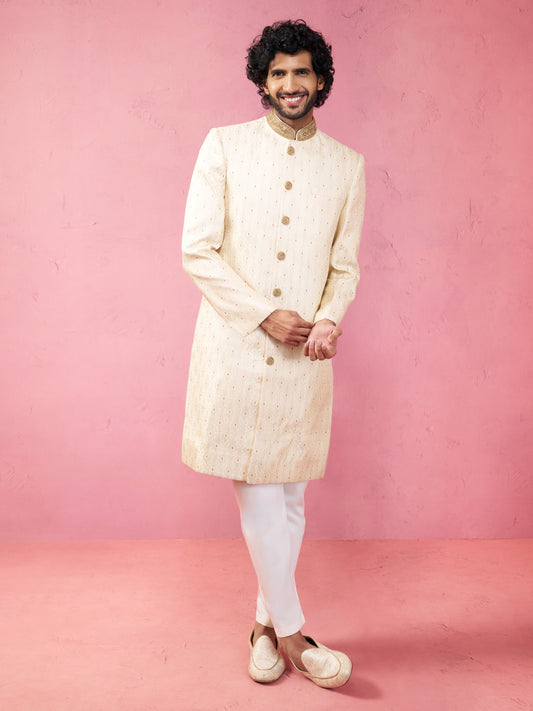 Maroon Silk Blend Wedding Men's Sherwani Set