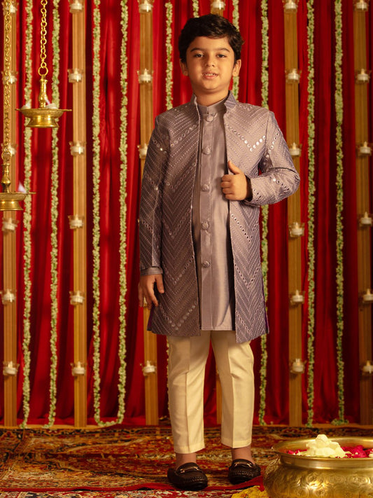 Boys' Purple And Cream Ethnic Mirror Combo Set