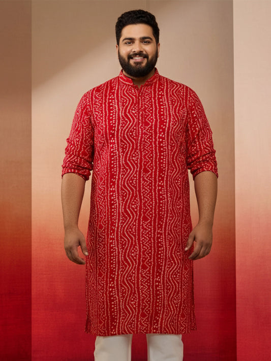 Red Silk Blend Party Wear Men's Kurta Set