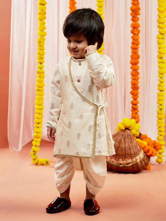 Cream Silk Blend Diwali Boys Kurta Set