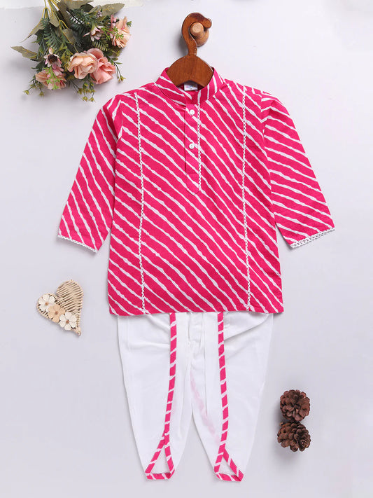 Pink Cotton Casual Boys Kurta Set