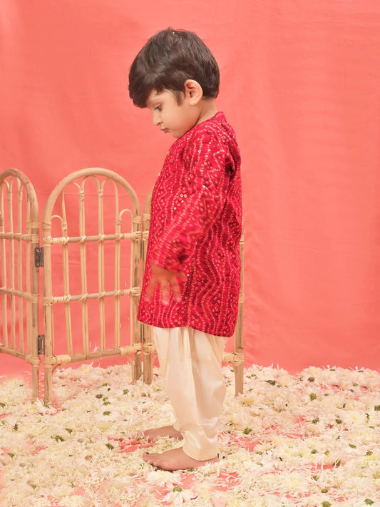 Red Rayon East Boys Kurta Set