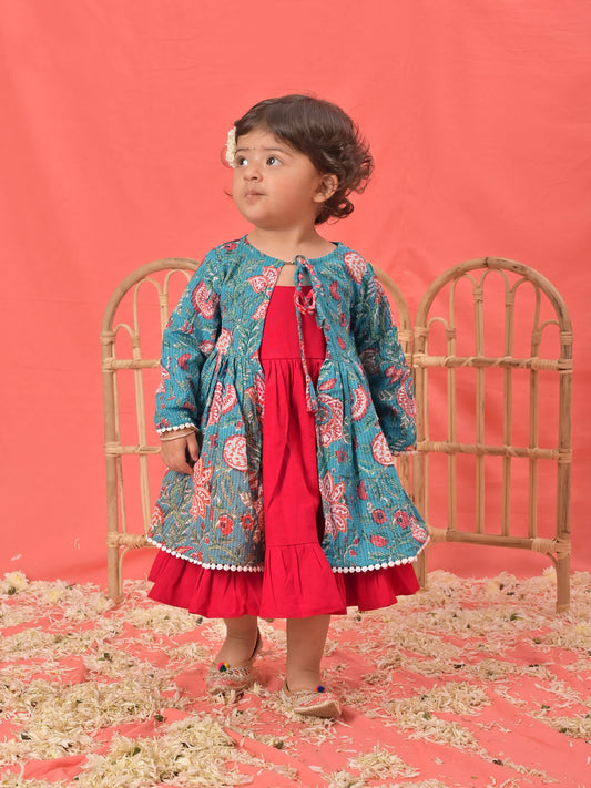 Blue Cotton Raksha Bandhan Wear Girls Anarkali Set