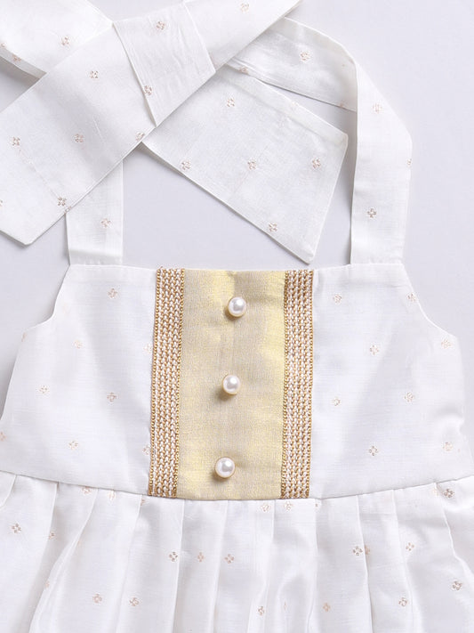 White Chanderi Onam Wear Girls Co-Ord Set