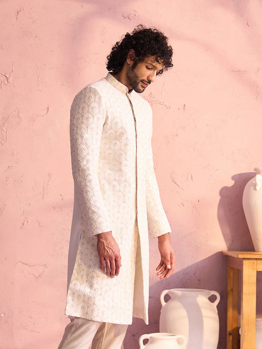 Cream Silk Blend Wedding Men's Indo Western