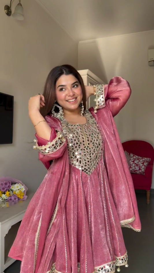 Mauve Gold Crush Dhoti Set with Mirror Work