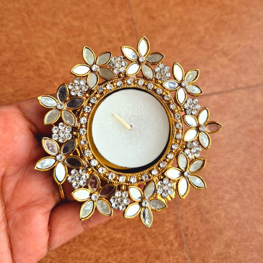 Luxury Kundan Tealight Candle Holder – Traditional Indian Decor - Set