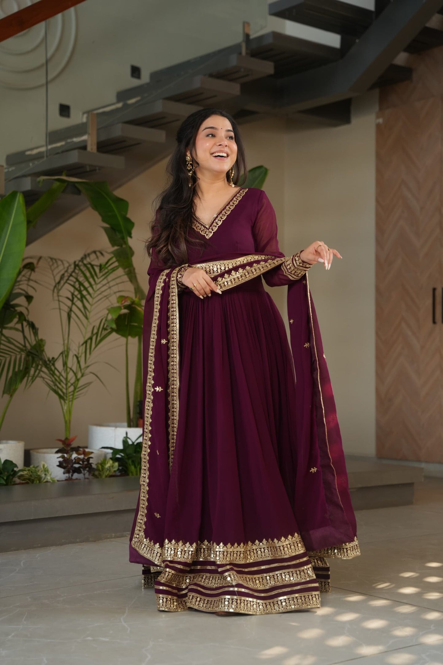 Premium Readymade Designer Wine Gown