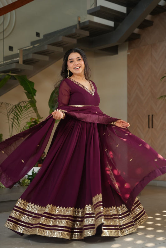Premium Readymade Designer Wine Gown