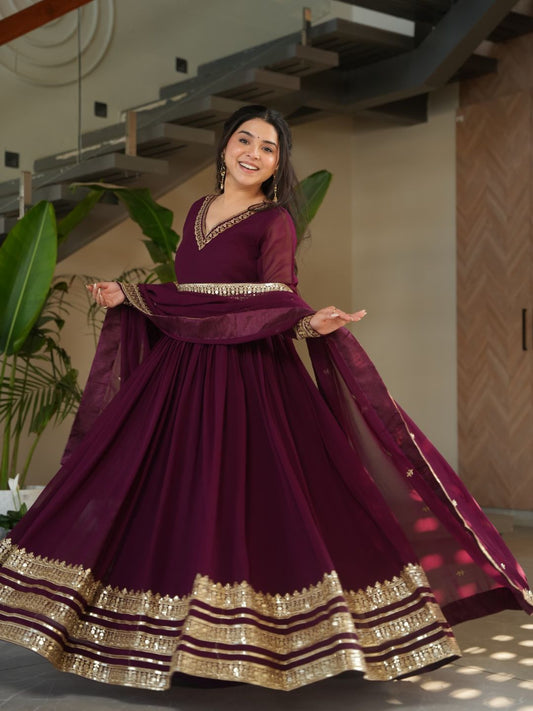 Premium Readymade Designer Wine Gown