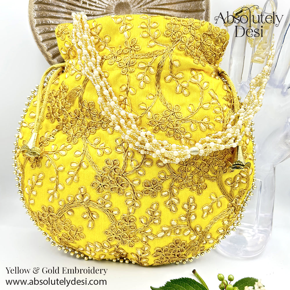 Handmade Gold Embroided Potli