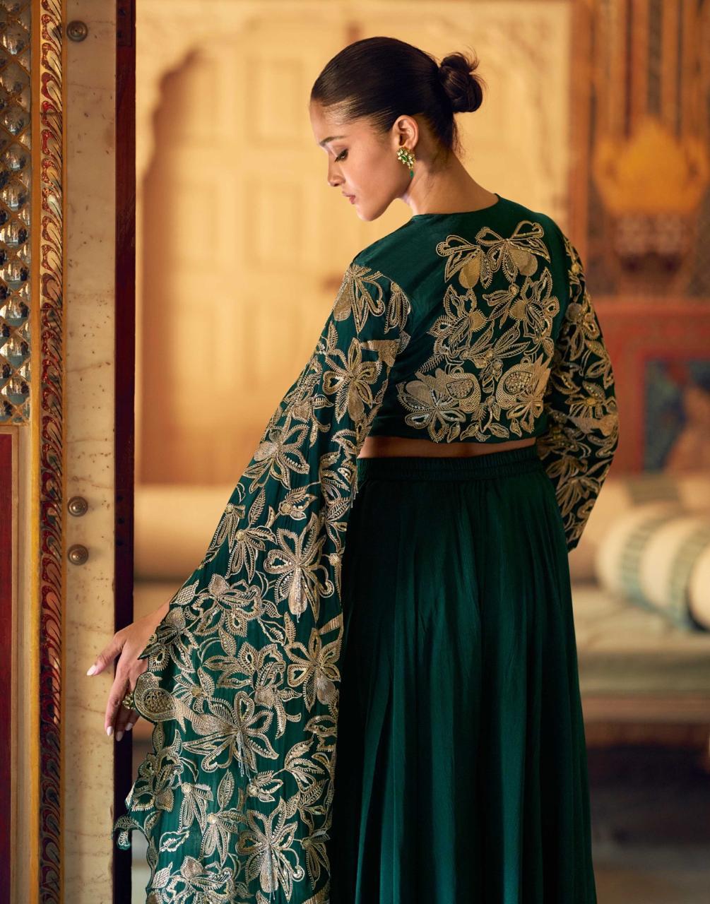 Emerald Green Heavy Embroidered Kurta Set with Designer Statement Dupatta
