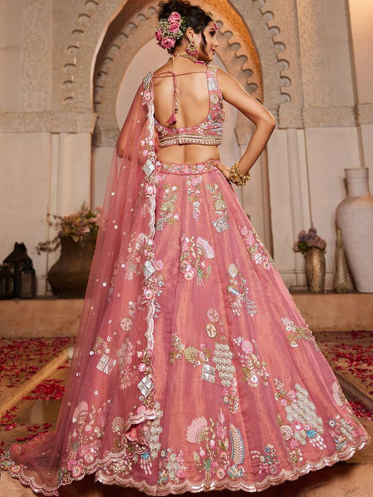 PINK - Net Fabric Sequinse embroidery Semi-Stitched Lehenga choli & Dupatta