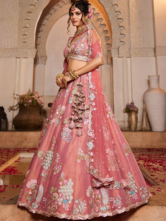 PINK - Net Fabric Sequinse embroidery Semi-Stitched Lehenga choli & Dupatta