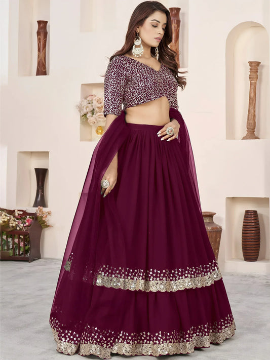 Embellished Sequinned Semi-Stitched Lehenga Choli With Dupatta