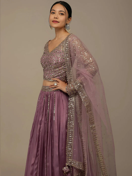 Pink Embroidered Georgette Lehenga Set With Dupatta