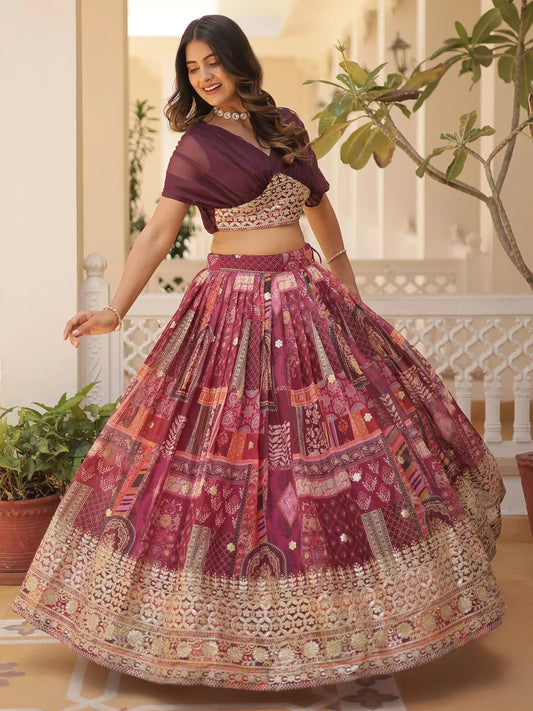 Digital Printed Silk Designer Crop Top Lehenga