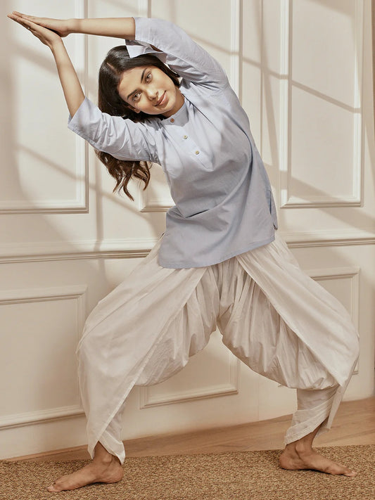 Womens White Cambric Cotton Dhoti Yoga Pants