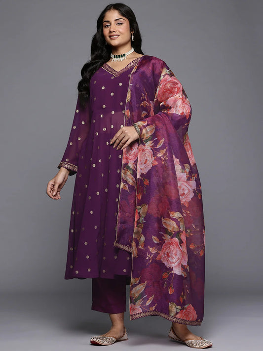 Plus Size Printed Empire Gotta Patti Kurta with Trousers & With Dupatta