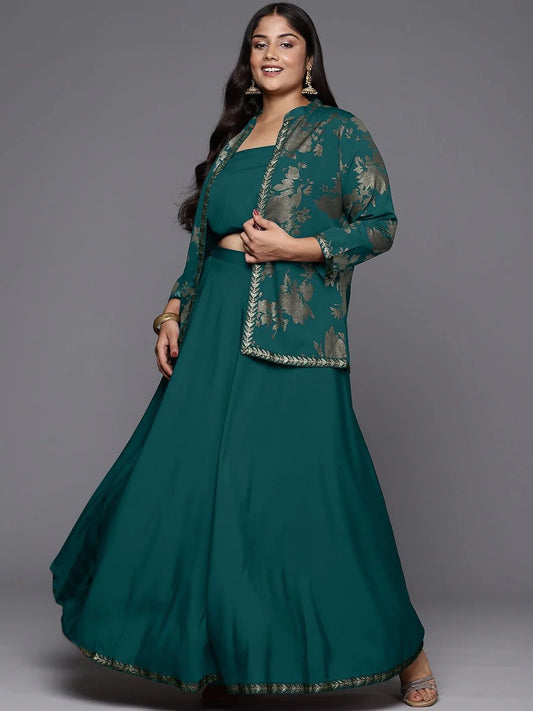 Plus Size Printed Top, Jacket With Skirt - Co-Ord Set