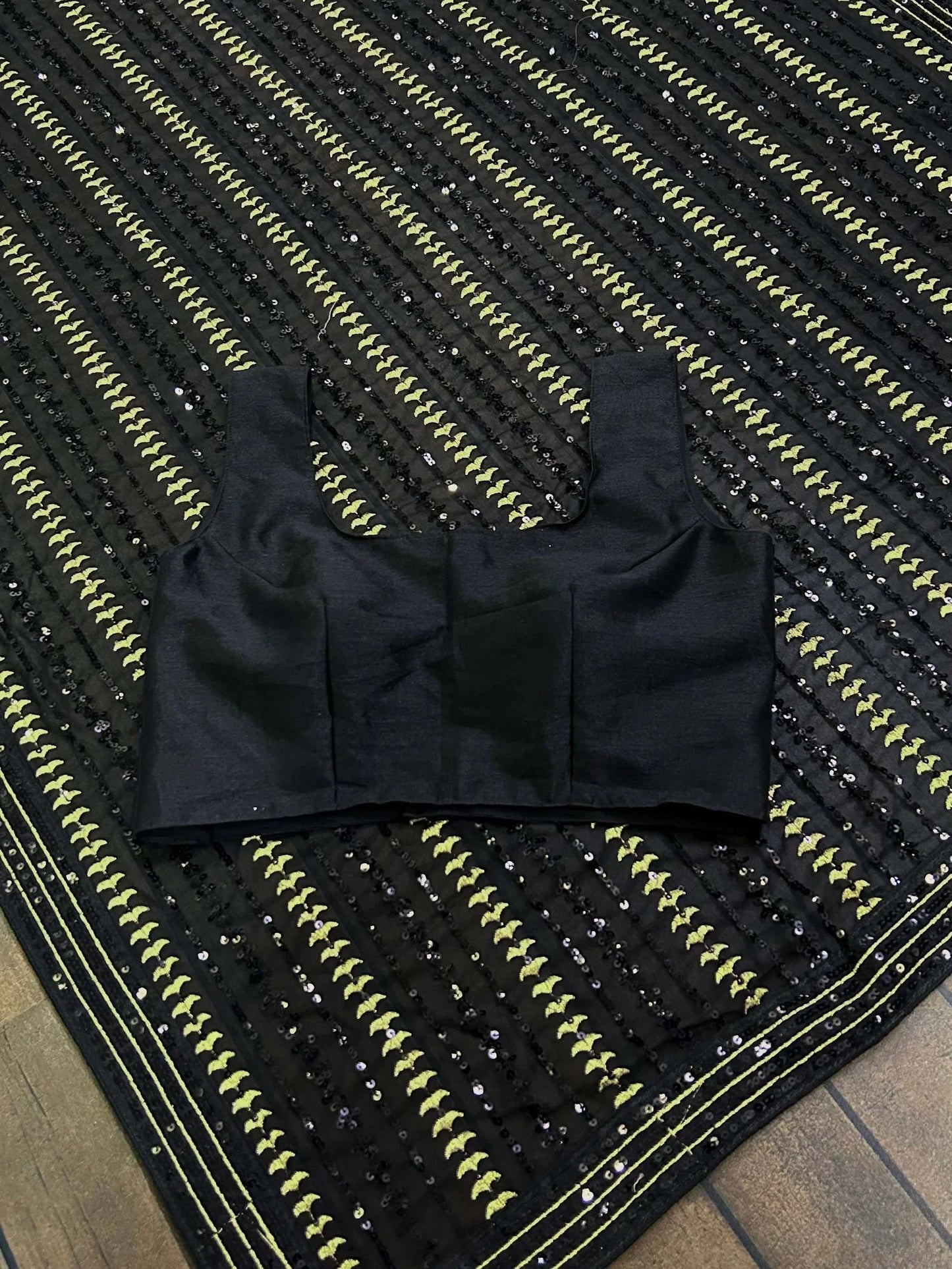 Black Sequined Work Georgette Cocktail Party Saree With Blouse