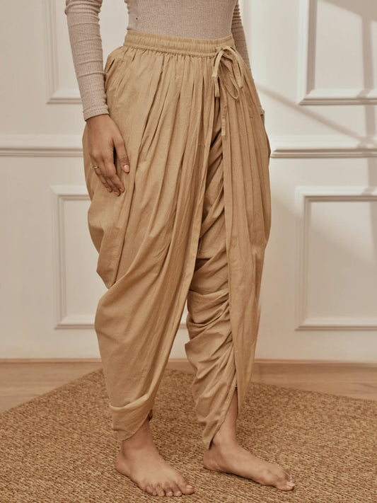 Womens Beige Cambric Cotton Dhoti Yoga Pants